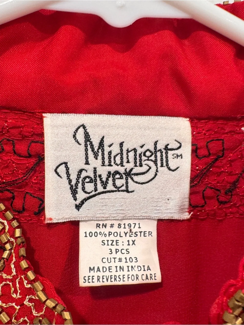 Midnight Velvet Red Beaded Trim Duster Cardigan Womens 1X Sheer Maximalist Boho